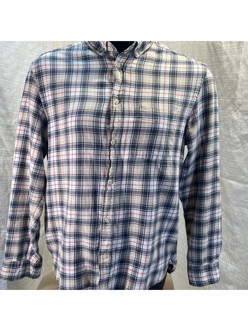 H&M Regular Fit Size Medium Checkered Blue Orange White Light Brown